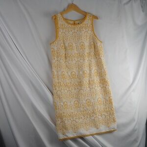 Chelsea & Violet Embroidered Flowers 100% Cotton Tunic-Style Yellow Dress Size M